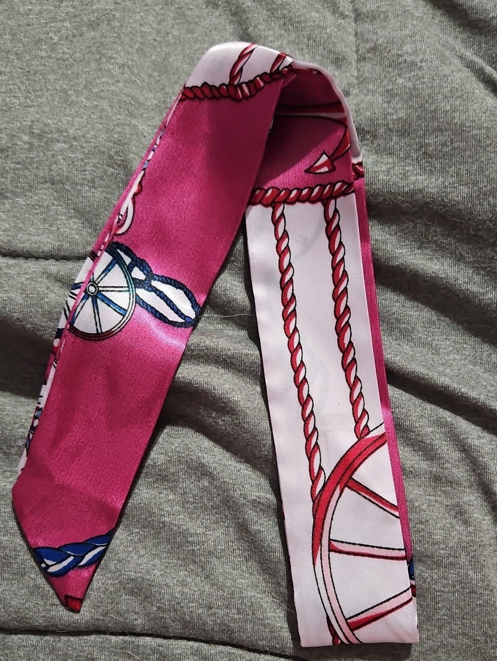 Pink, White And Red Patterned Silky Bag Twilly NWOT